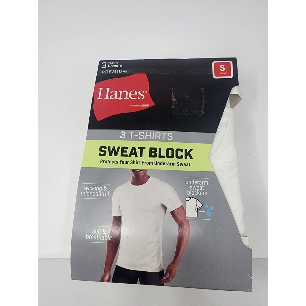 Hanes Mens Sweat Block Crew Neck T-Shirt White Cotton Casual Size‎ Small